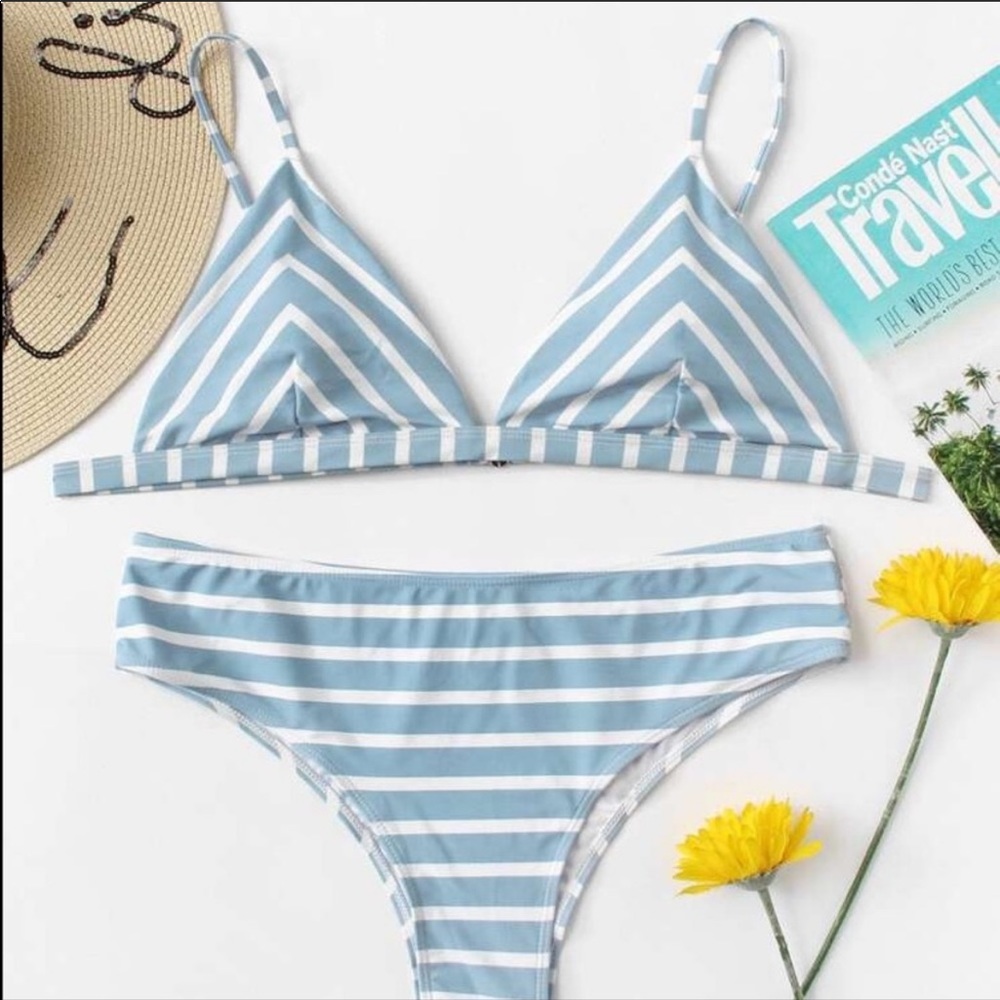 Striped chevron baby light blue bikini triangle